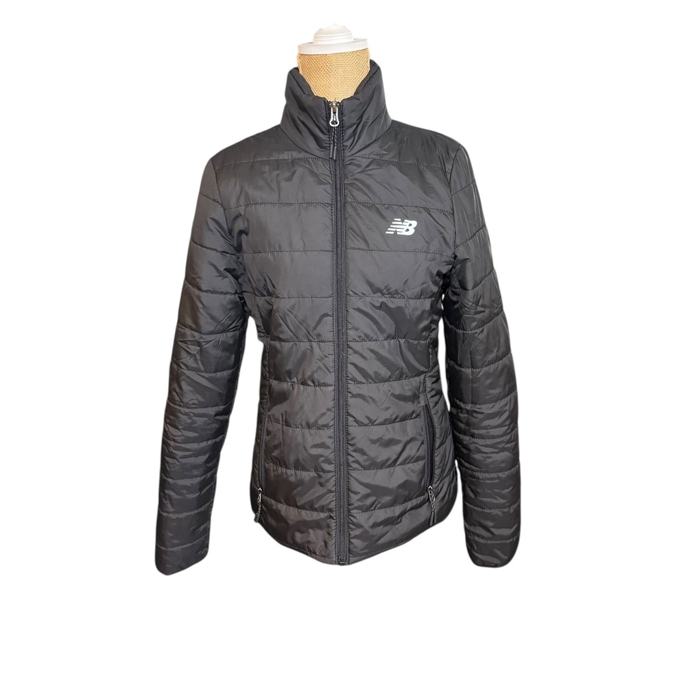 New Balance Women's Puffer Jacket Black Full Zip Stand Collar Quilted Warm